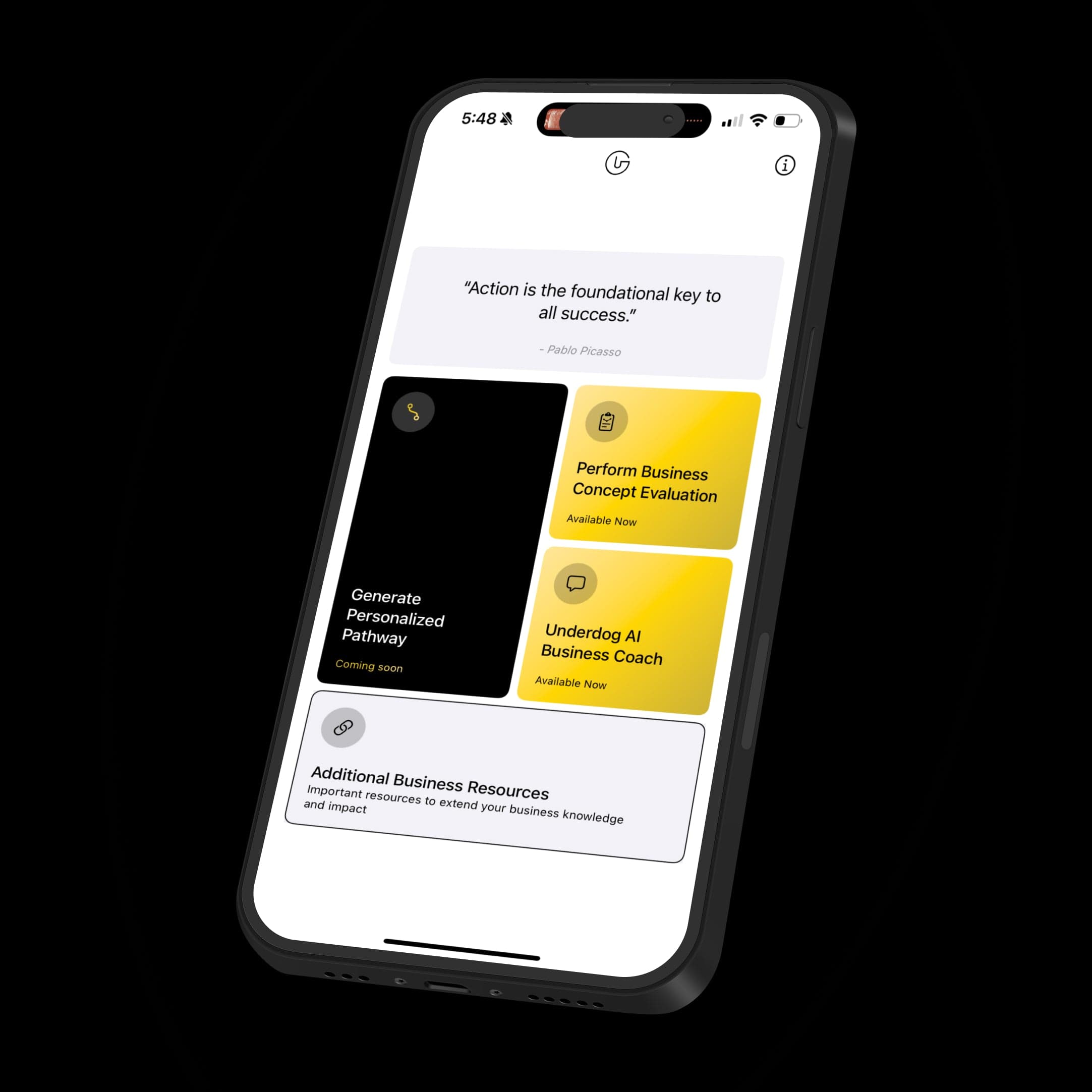 AI Startup Coach mobile app preview
